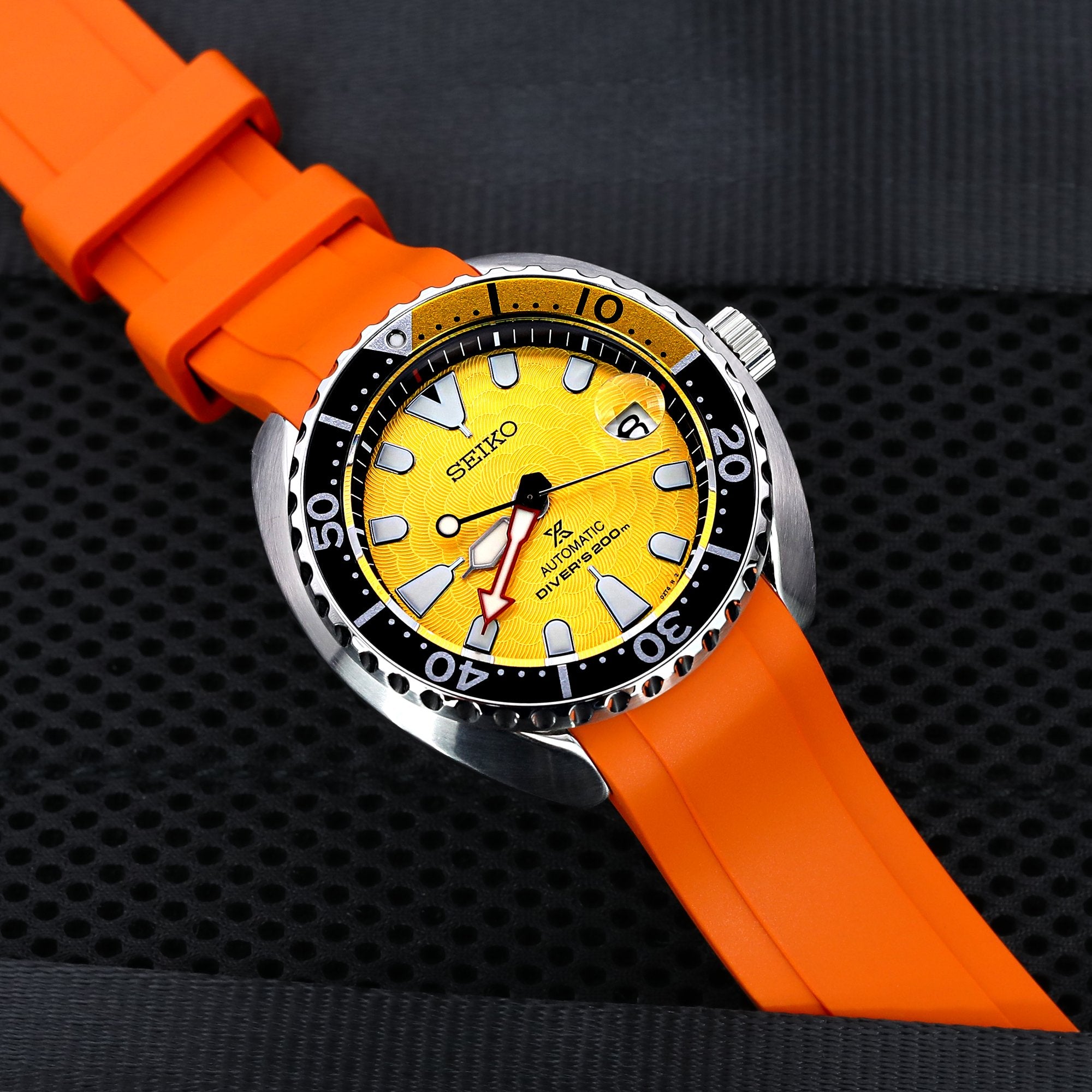 20mm Crafter Blue - Orange Rubber Curved Lug Watch Strap for Seiko Baby MM200 & Mini Turtles SRPC35 Strapcode Watch Bands